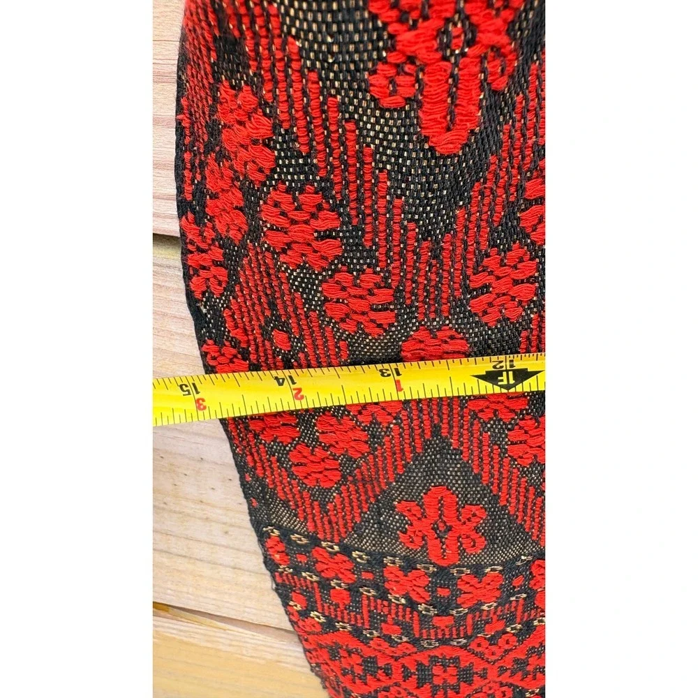 Black Red Geometric Woven Fringe Scarf Tribal Ethnic Embroidered Shawl Wrap